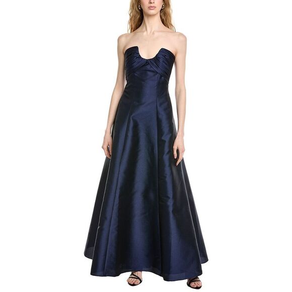Badgley Mischka WomensStrapless A-Line Gown Navy